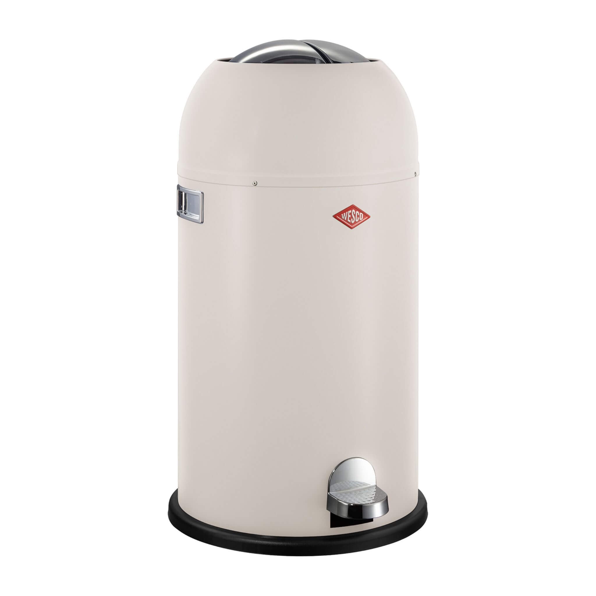 A beige Wesco Kickmaster 33L round pedal waste bin with a soft-sheen matte finish.