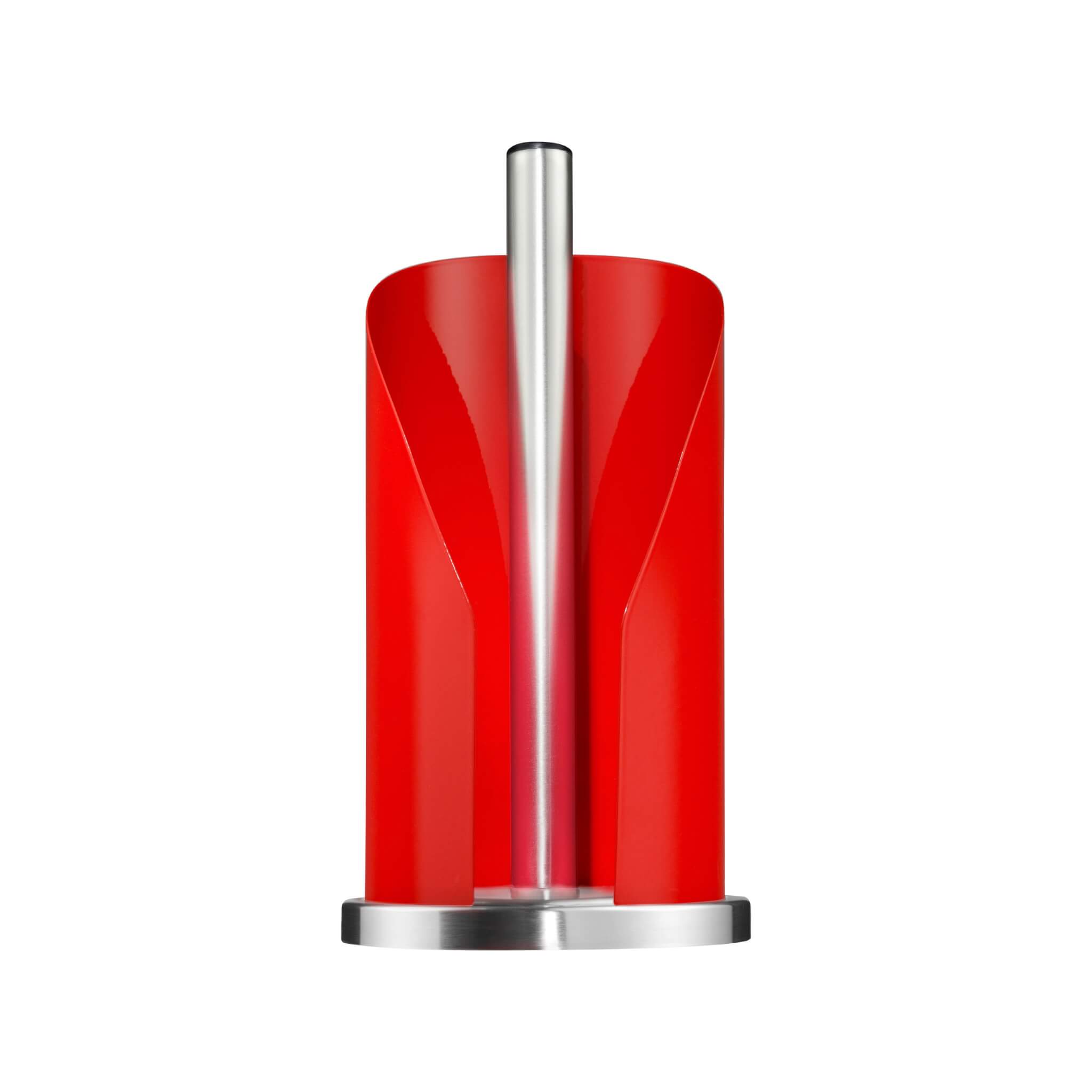 Circular Wesco red paper roll holder with stainless steel base