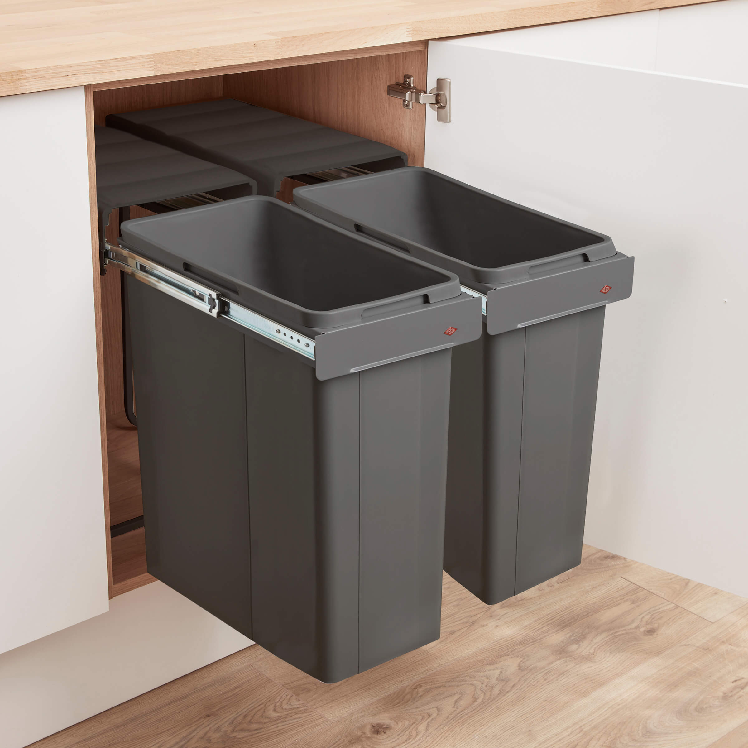 Wesco traditionline twin set kit 84L, two pullout waste bins for a 600mm wide cabinet.