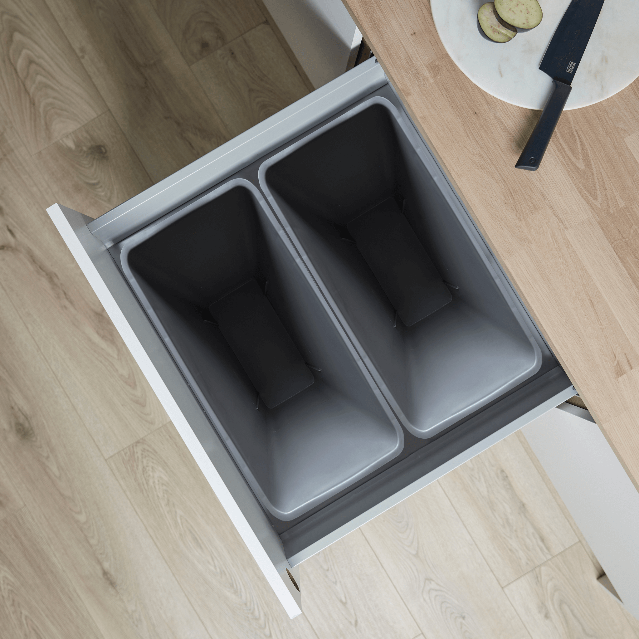 Pullboy Z BIG 2 lifestyle photo from above showing the 2 x 42L compartments in grey