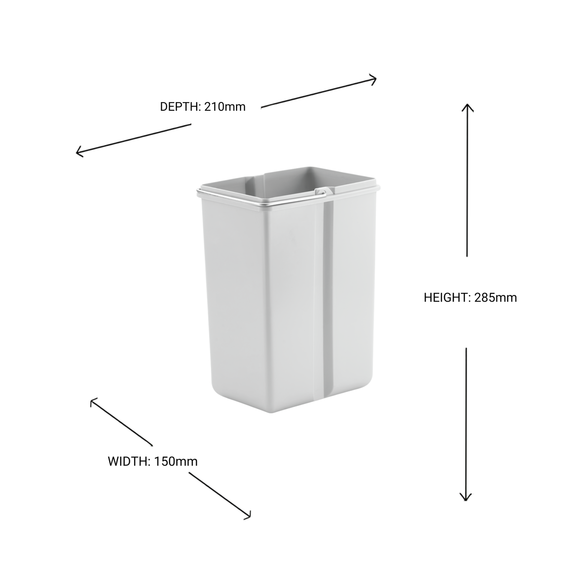 7.5L Wesco inner bin in Alu Grey with metal handle with dimensions.