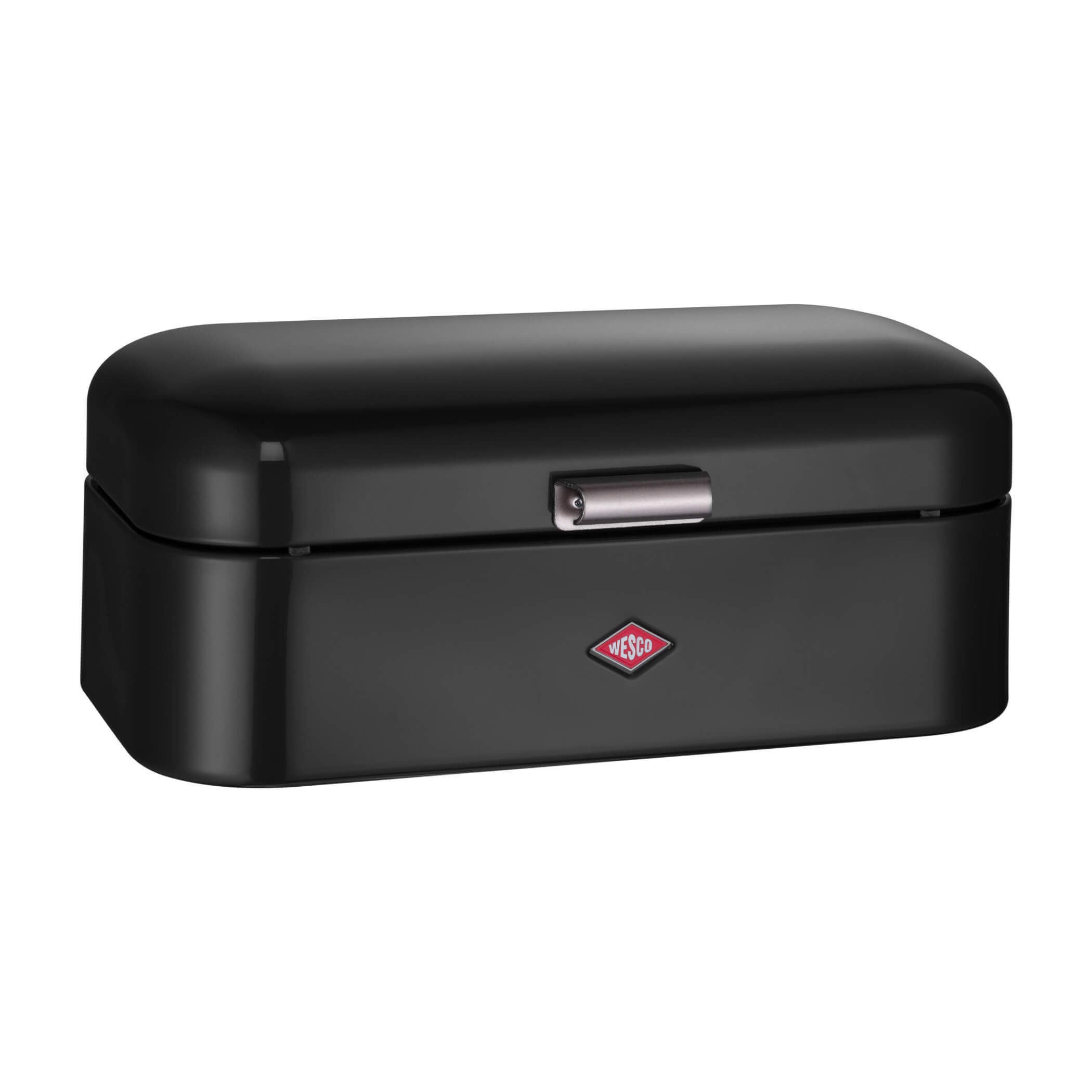 Wesco Grandy Bread bin in black with a red Wesco logo on a white background