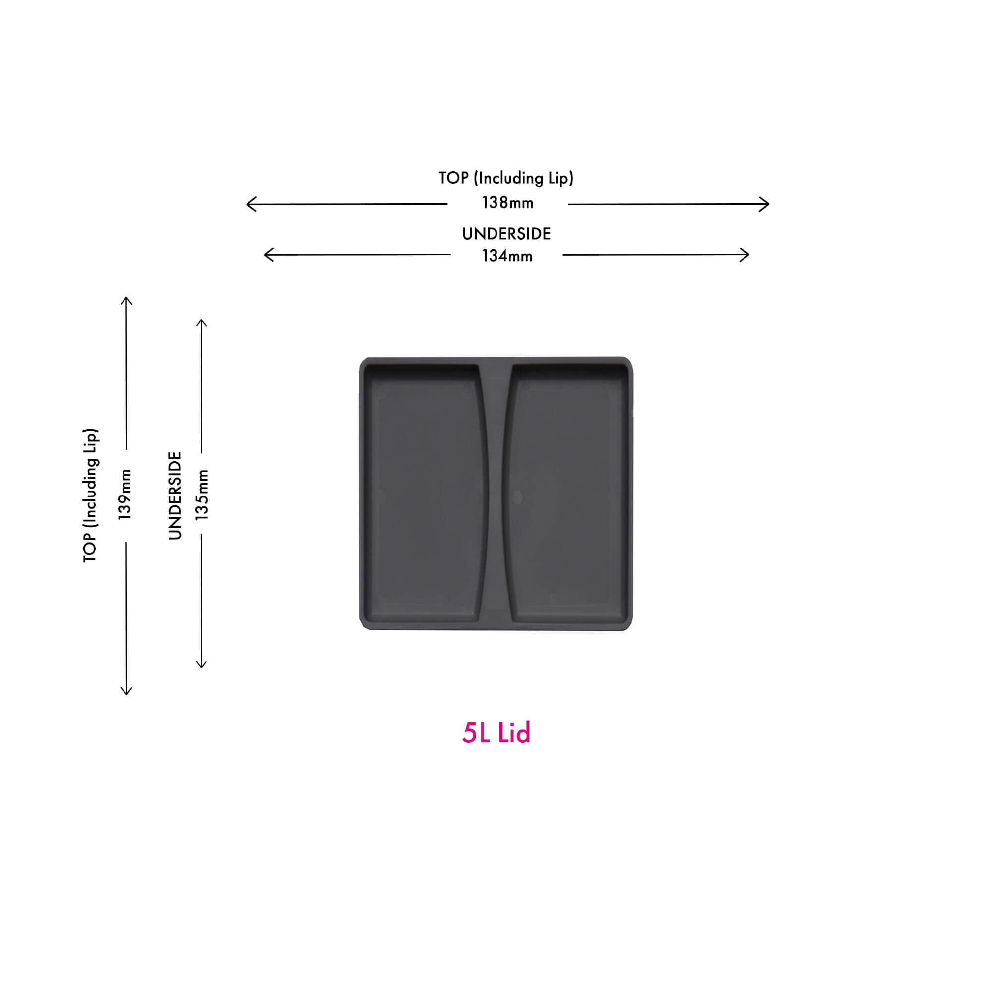 Wesco Orion Grey 5L Bin Lid with dimensions on white background