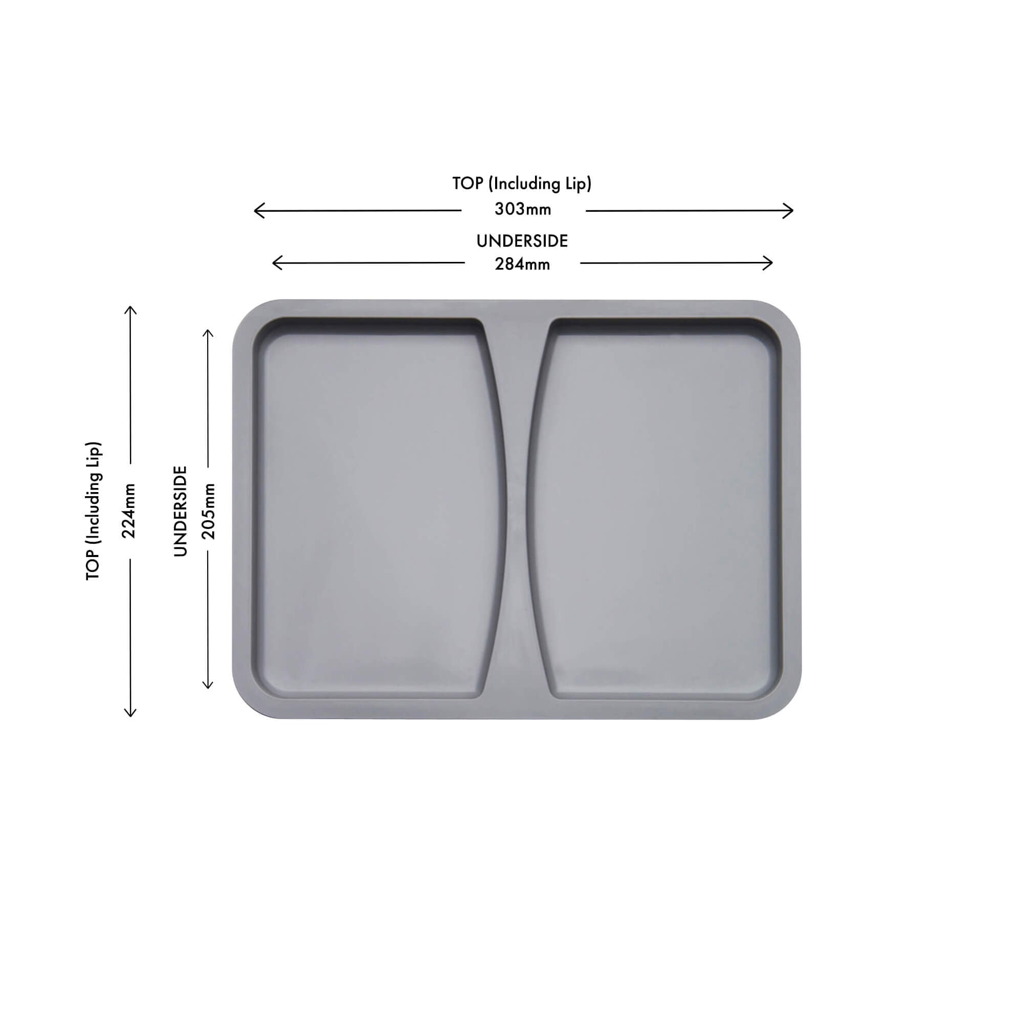 26L 32L litre bin lid with dimensions on white background
