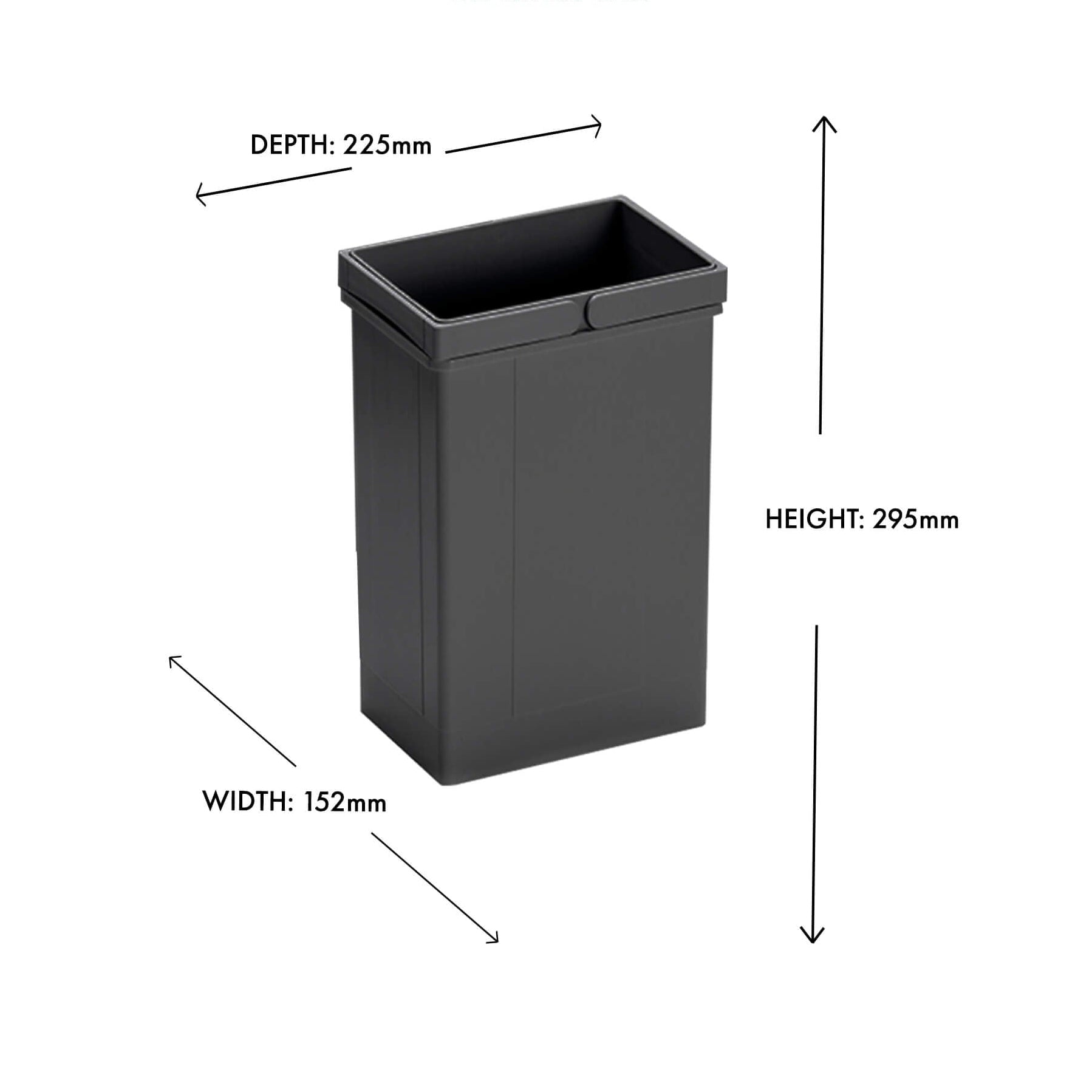 A dark grey 8L inner bin with double plastic handles for waste disposal systems.
