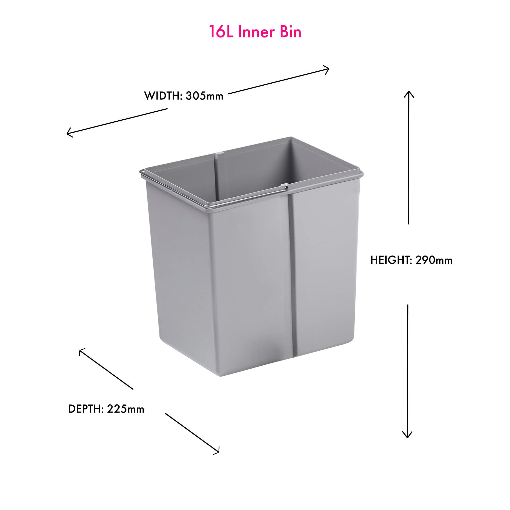 Wesco Alu Grey replacement inner bin with metal handle 16L on white background