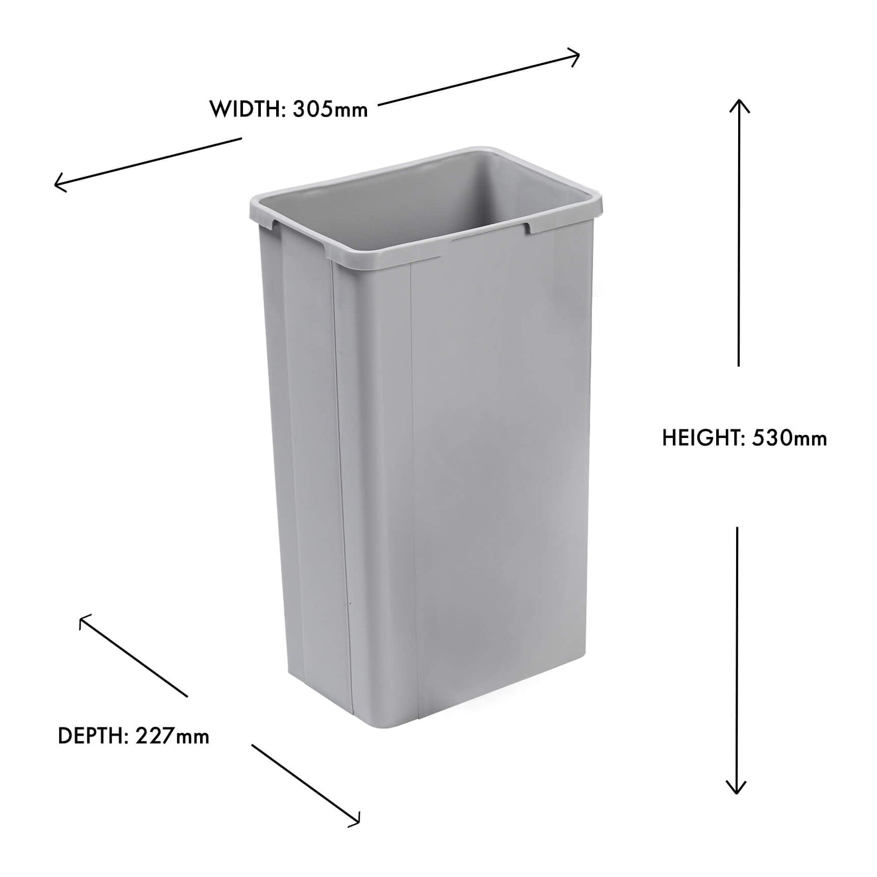 Aly Grey Wesco replacement 32L inner bin without handles with dimensions.