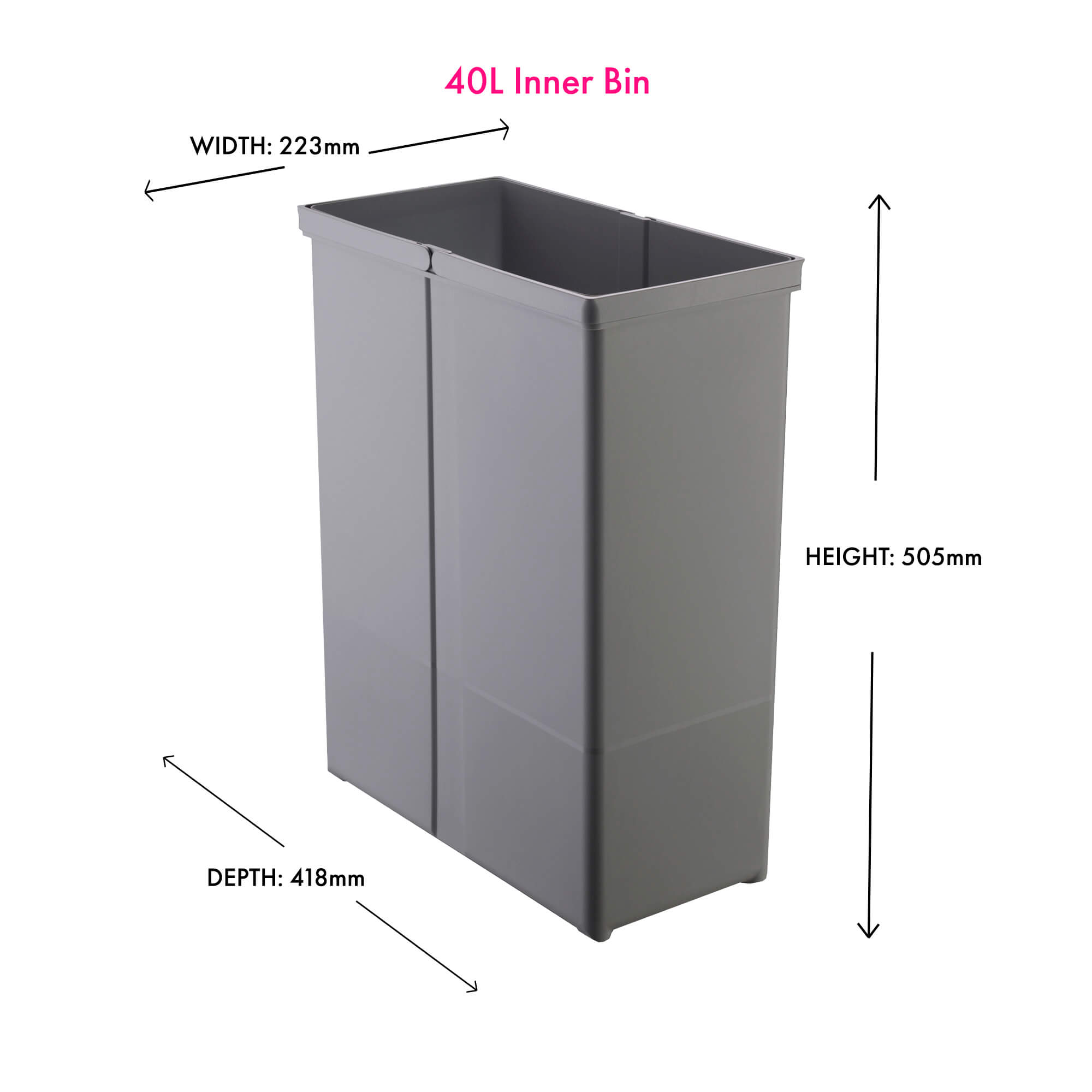 A light 40L grey inner bin with double handles designed for use within Wesco built-in waste bin systems including dimensions