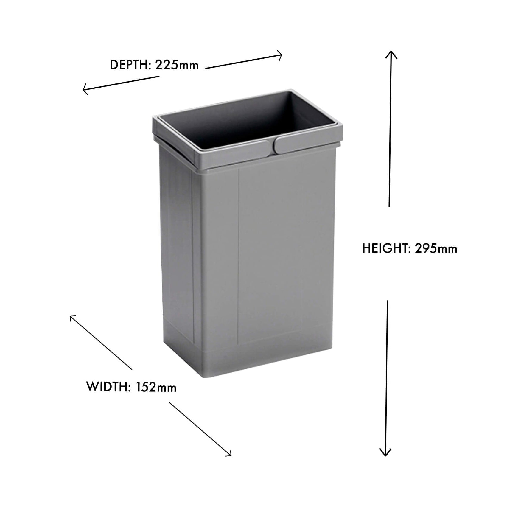 A light grey 8L inner bin with double handles designed for use within Wesco built-in waste bin systems.
