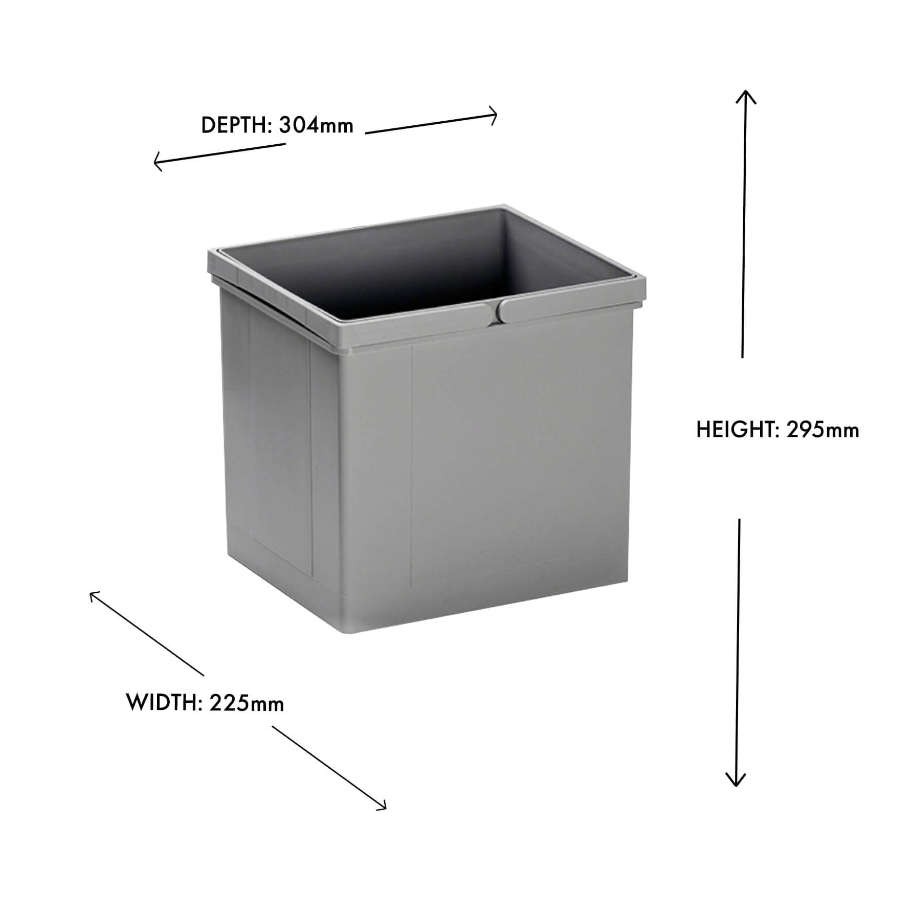 A light grey 17L inner bin with double handles designed for use within Wesco built-in waste bin systems with dimensions