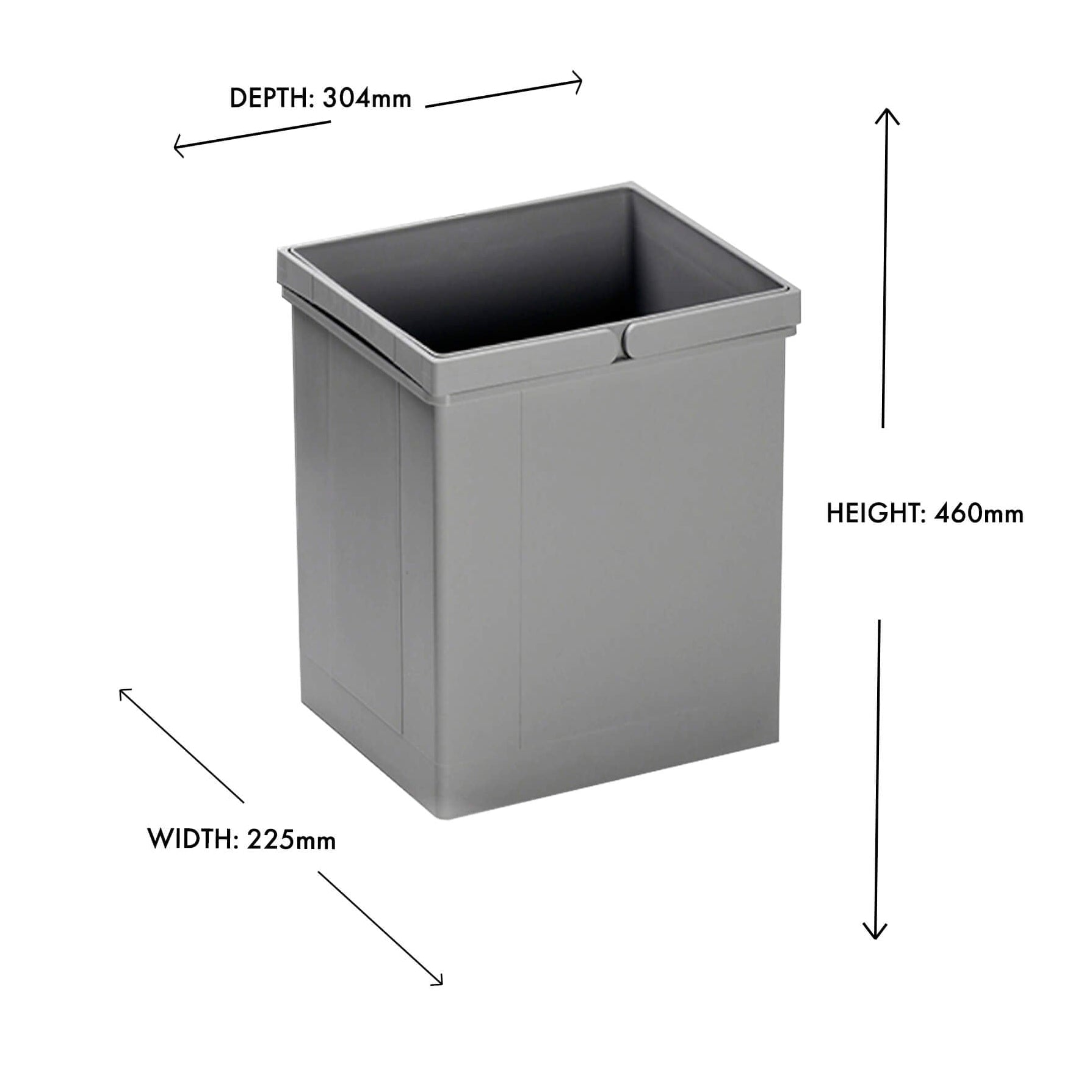 A light grey 29L inner bin with double handles designed for use within Wesco built-in waste bin systems.