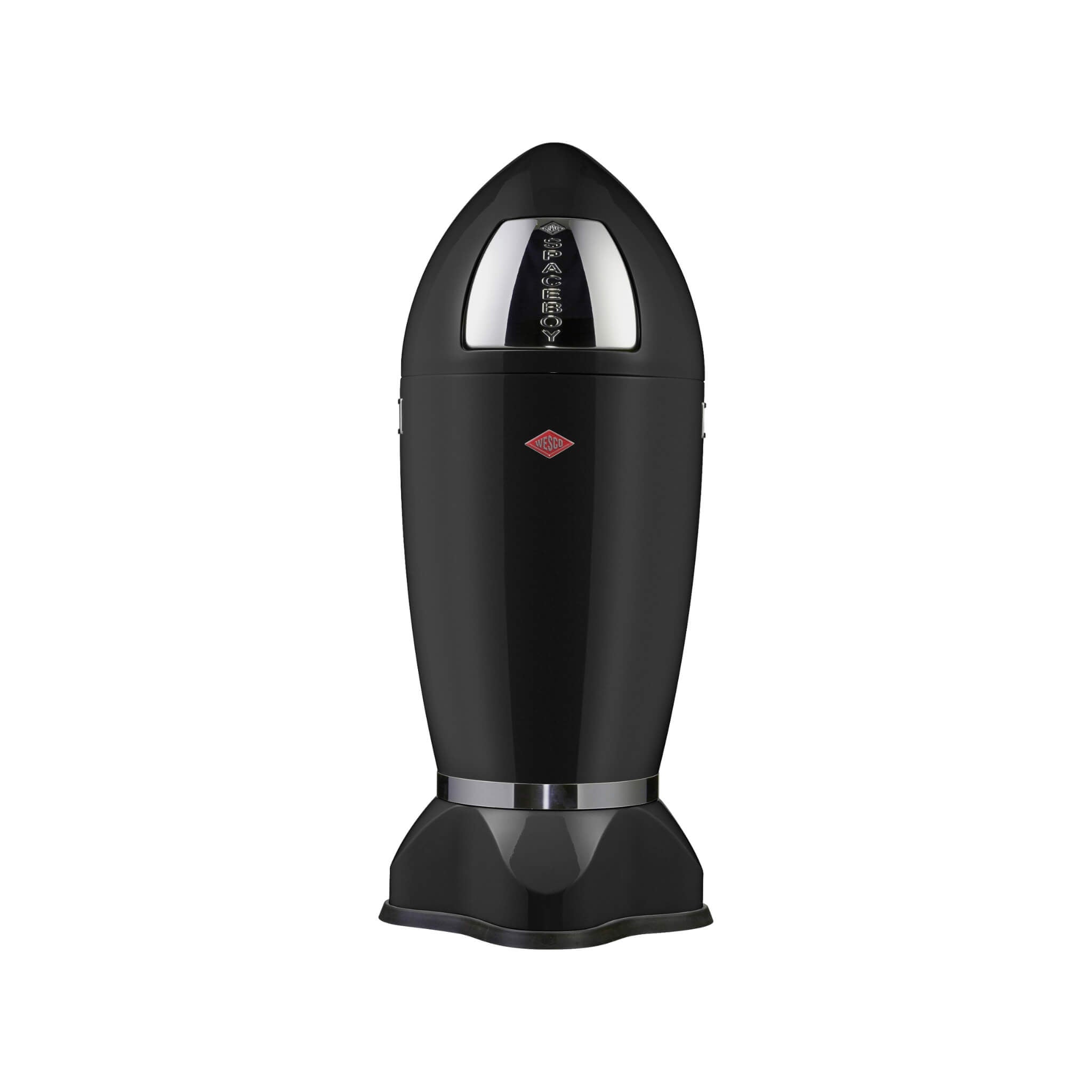 Wesco black rocket-shaped waste bin on a white background