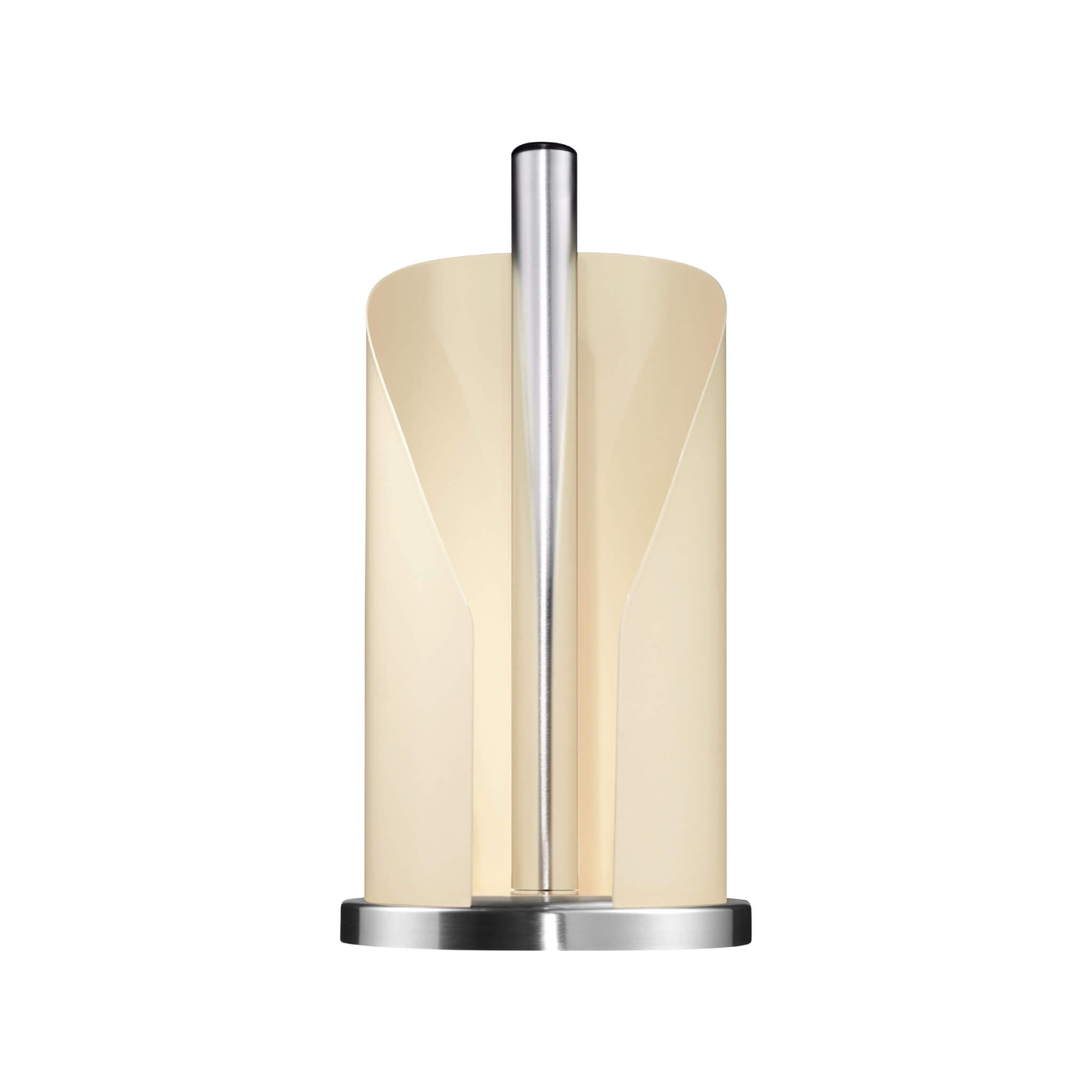 Wesco Paper roll holder in almond with a stainless steel base and cylindrical in shape. 