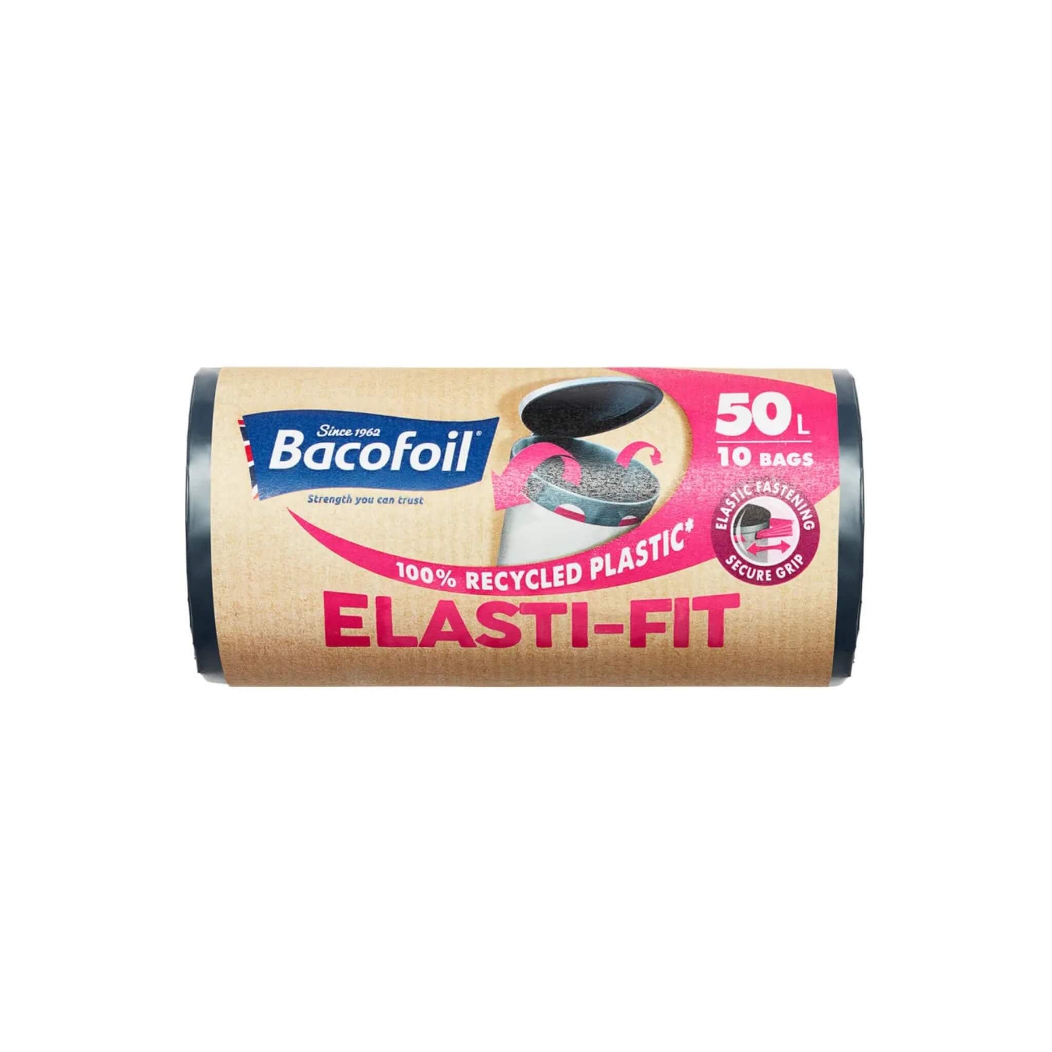 Bacofoil Elasti-Fit Bin Liner 50L Single Roll in packaging on a white background