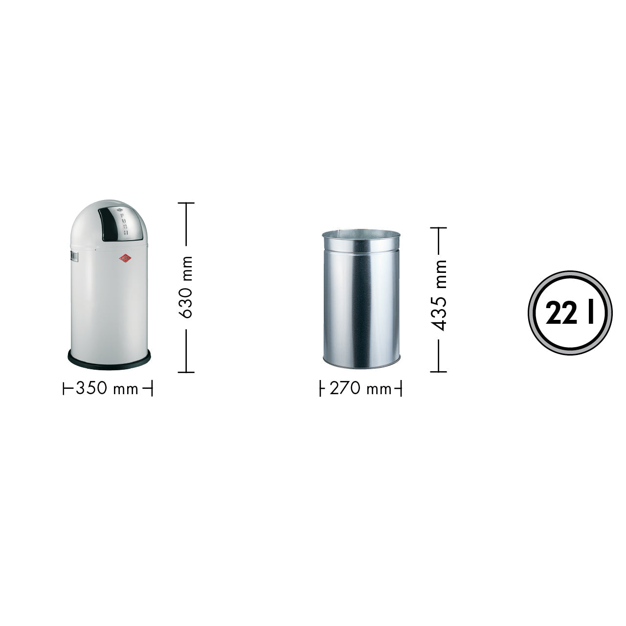 Poubelle Wesco Pushboy Junior - Rouge - 22L - Acier