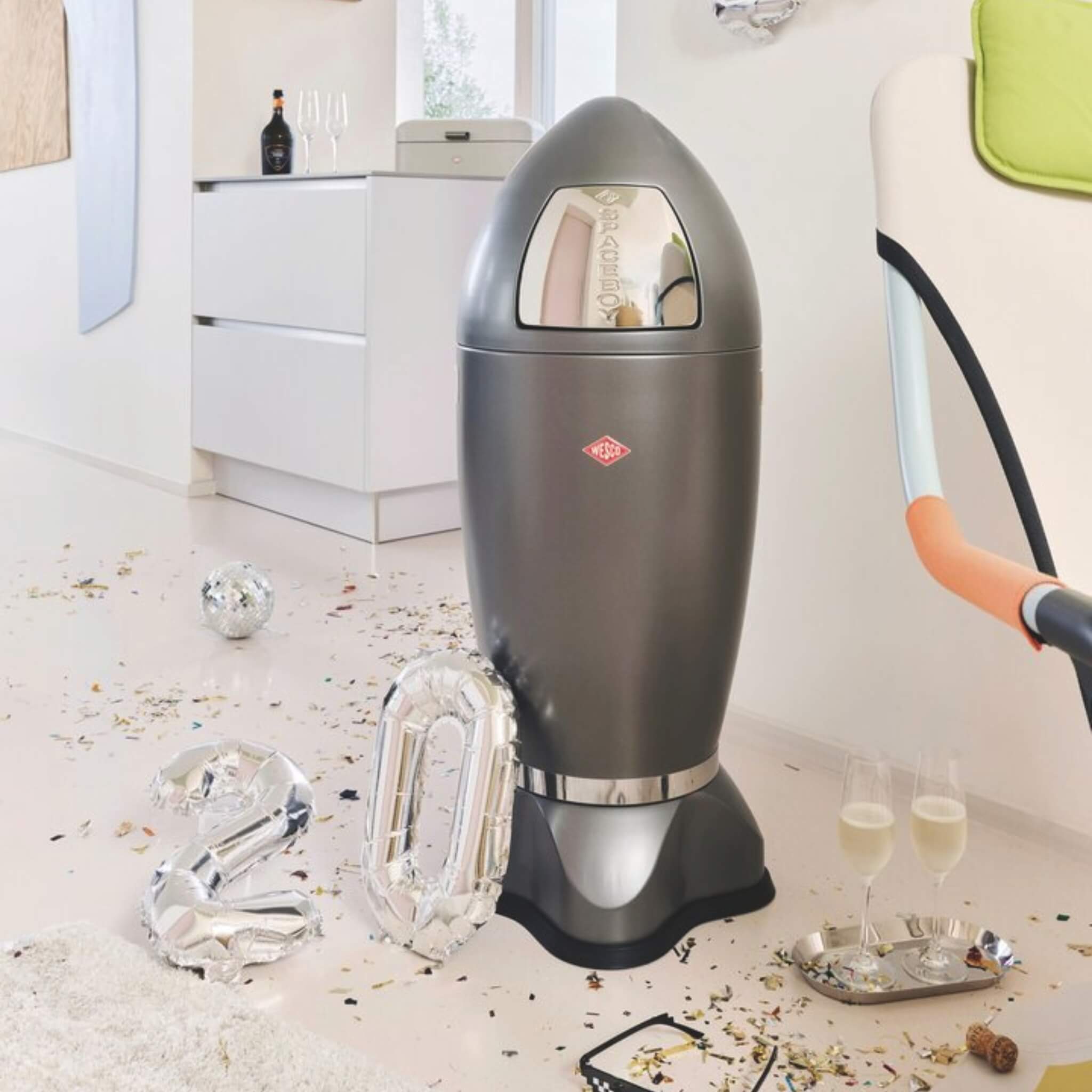 Wesco Spaceboy XL Matt Graphite in a modern kitchen with party decorations