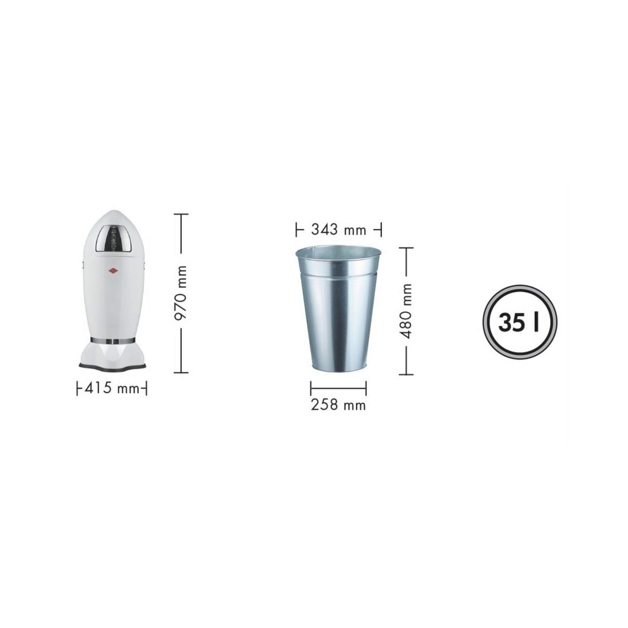 Measurement diagram of the Wesco Spaceboy XL 35L