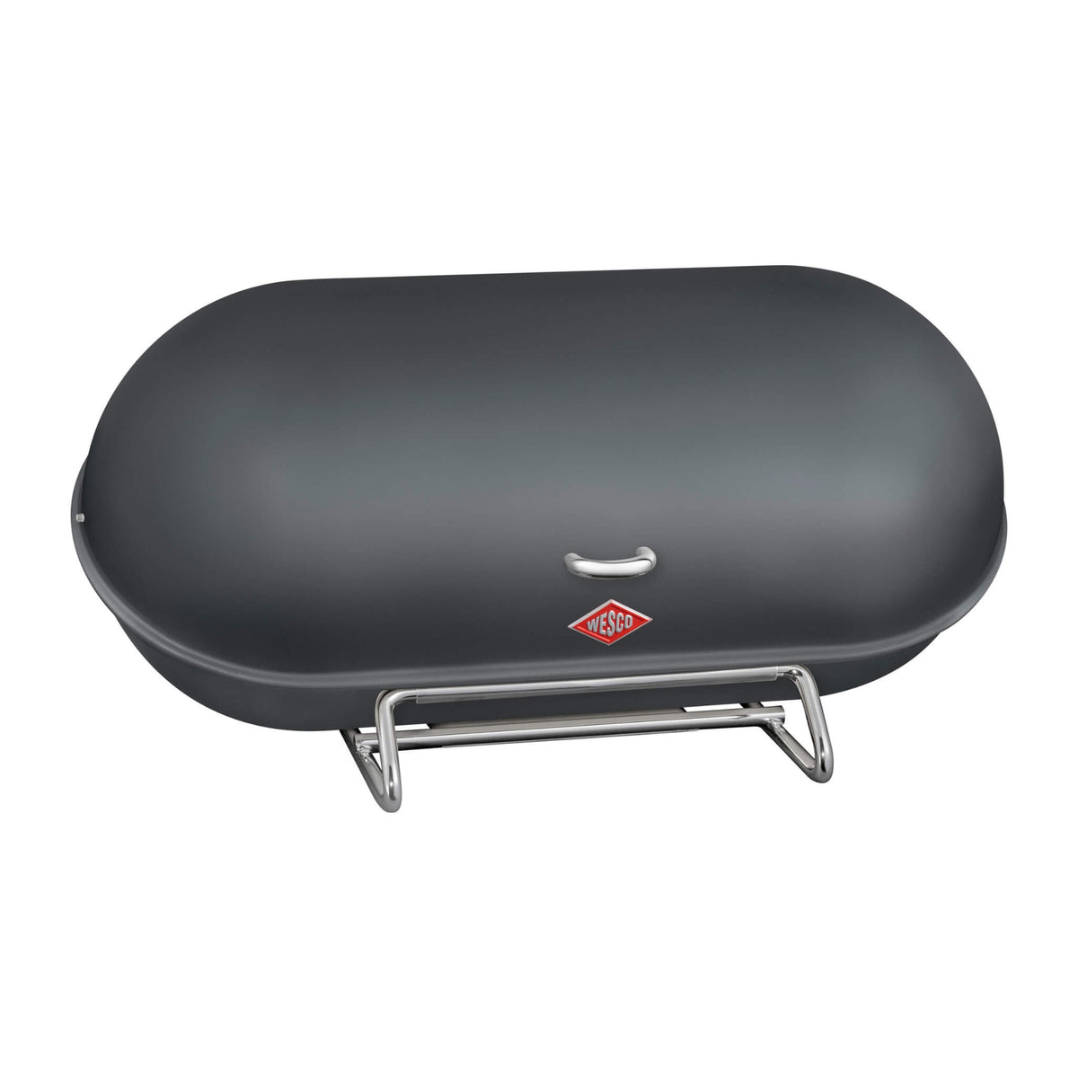 Wesco breadboy bread bin in matt graphite on a white background