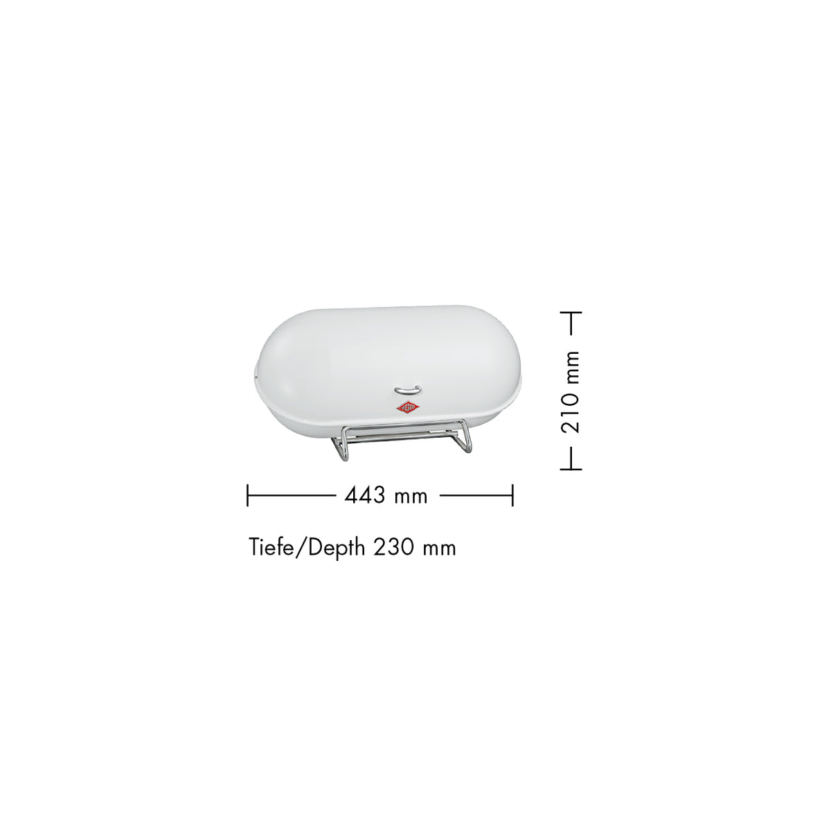 White breadboy on a white background with dimensions for height, width and depth.