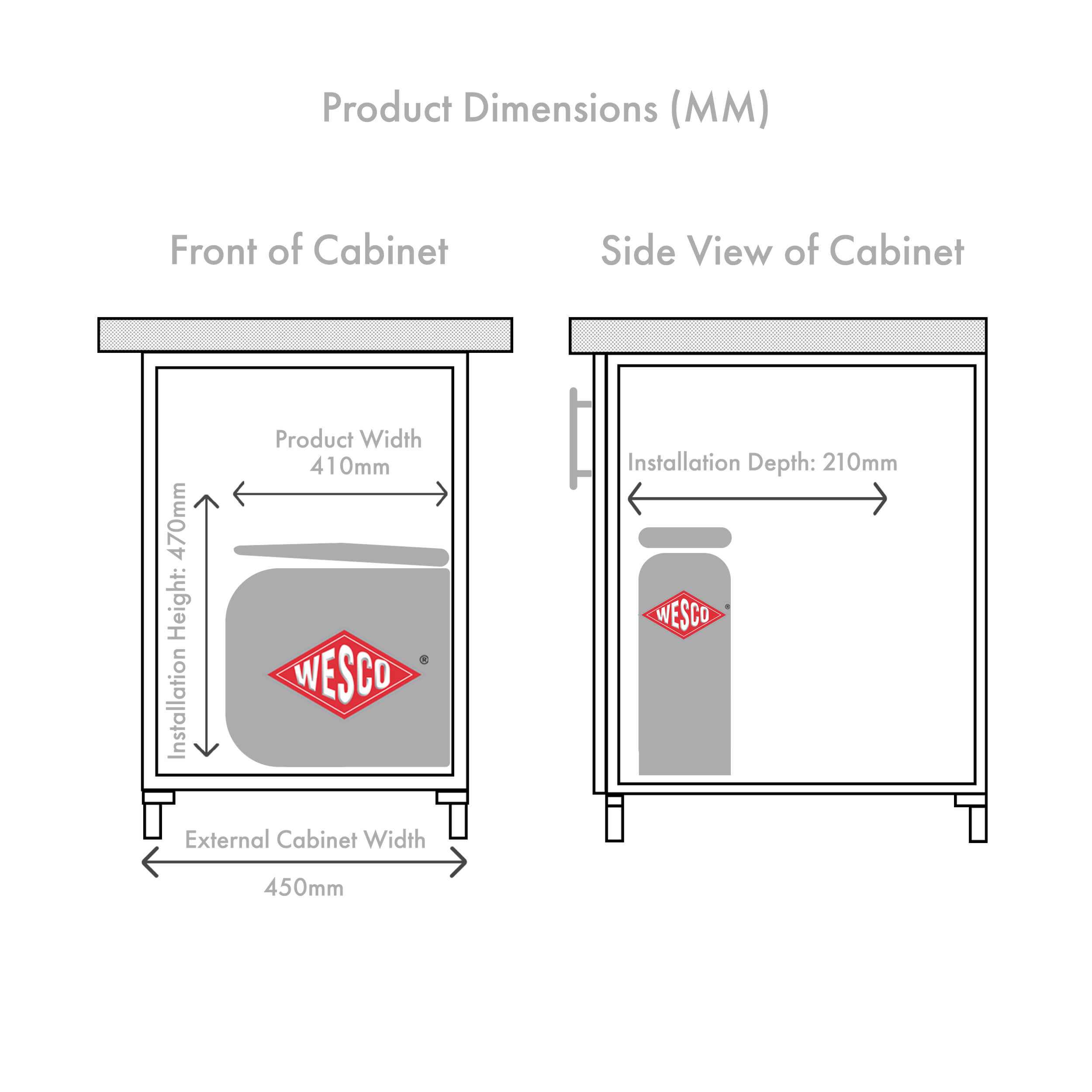 Wesco 700411_414 Dimensions from the front and side