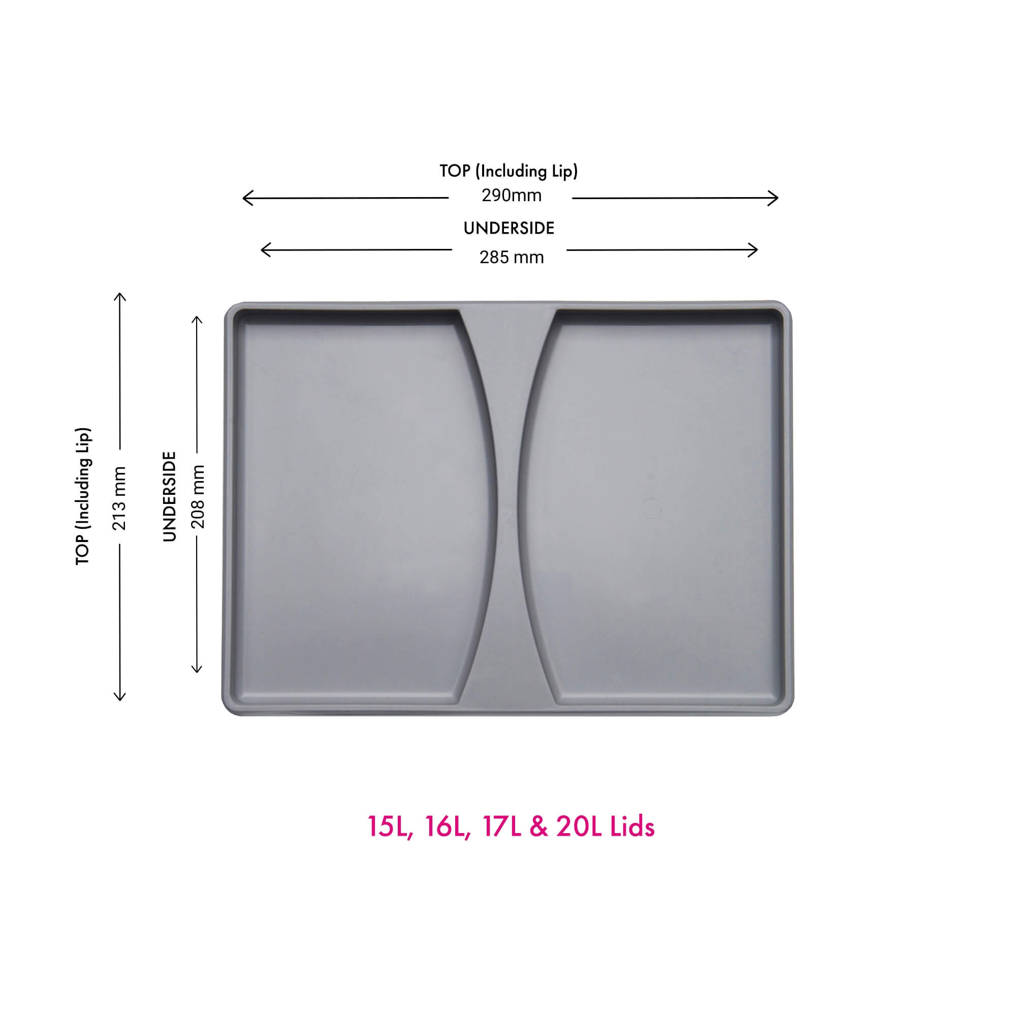 Wesco 782008-85_16L 17L 20L 29L bin lid in alu grey with dimensions