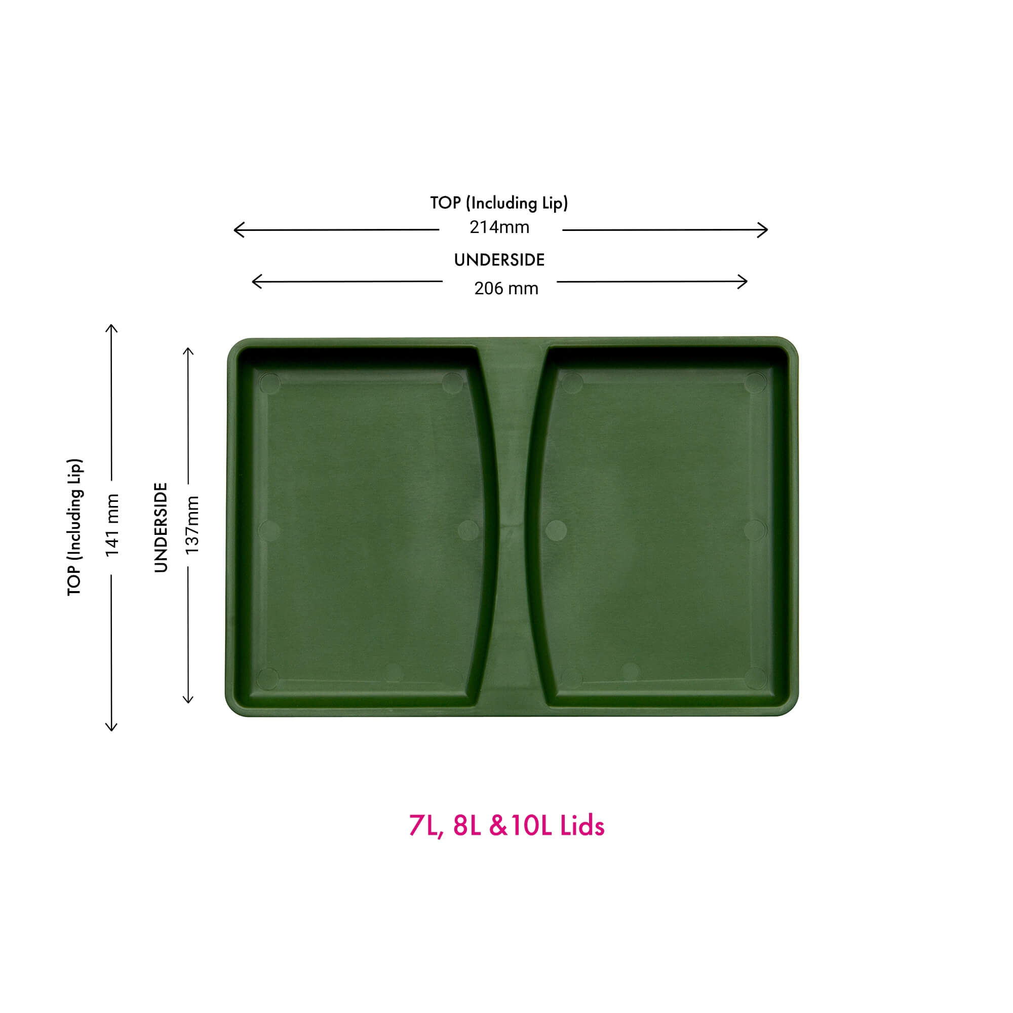 Wesco Green bin lid for 7L, 8L and 10L bins including dimensions. 