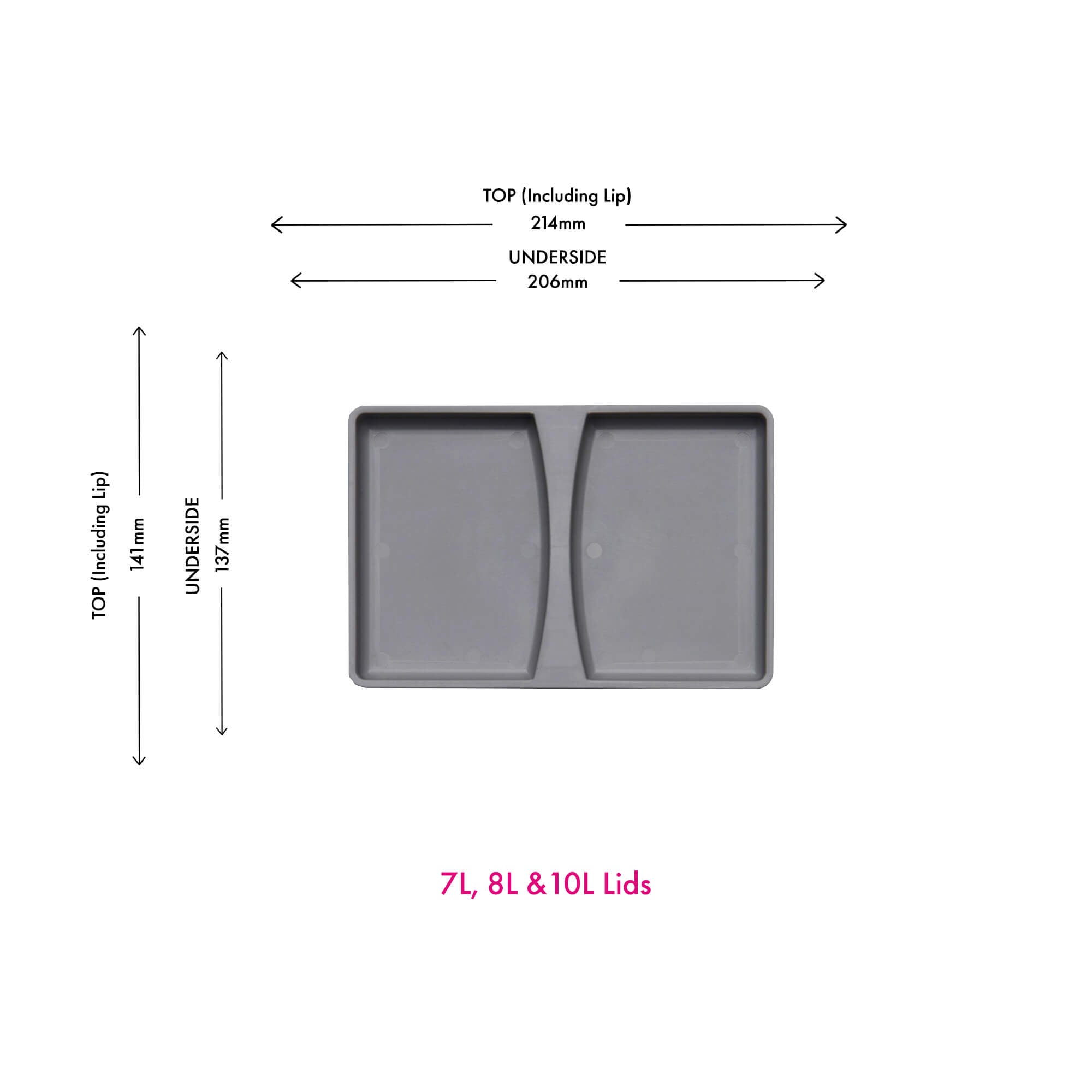 Wesco 7L 8L and 10L bin lid in alu grey with dimensions