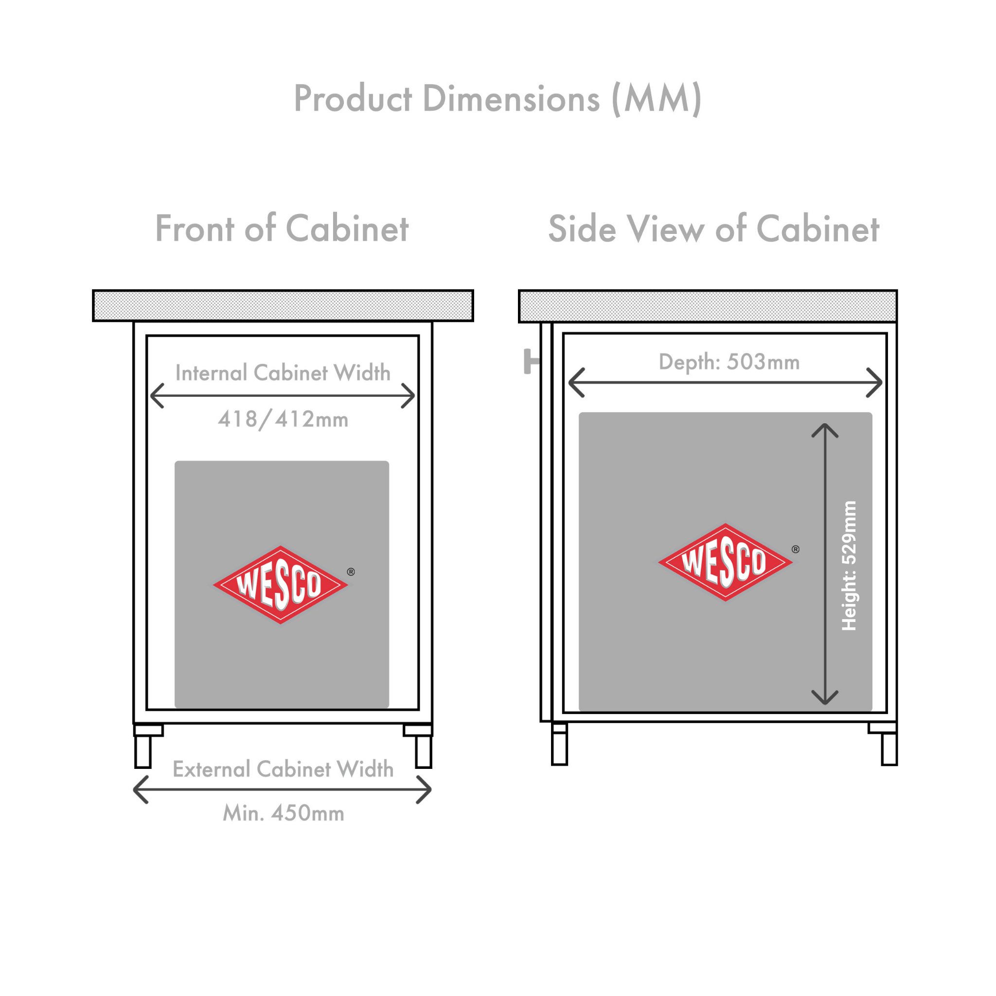 Wesco Pullboy Z 450mm Cabinet Dimensions drawing