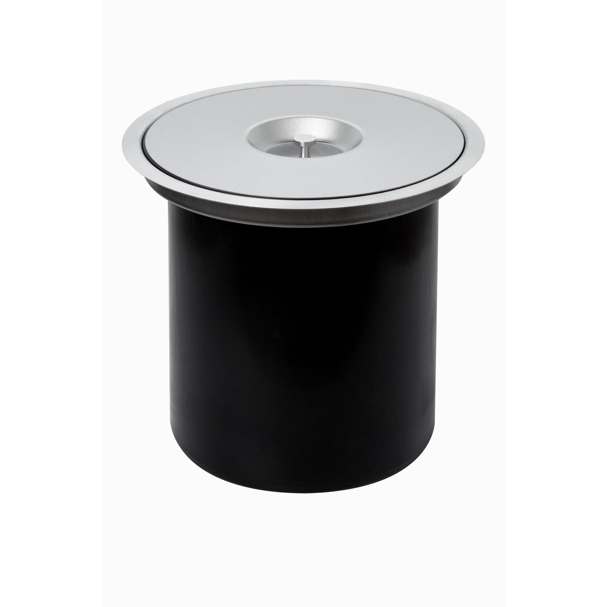 Black Ergo master Worktop bin with metal lid on a white background