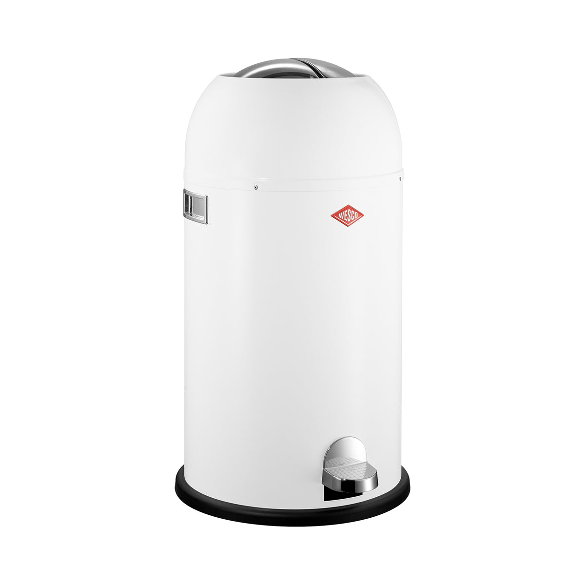 White free-Standing pedal waste bin the Wesco Kickmaster on a white background