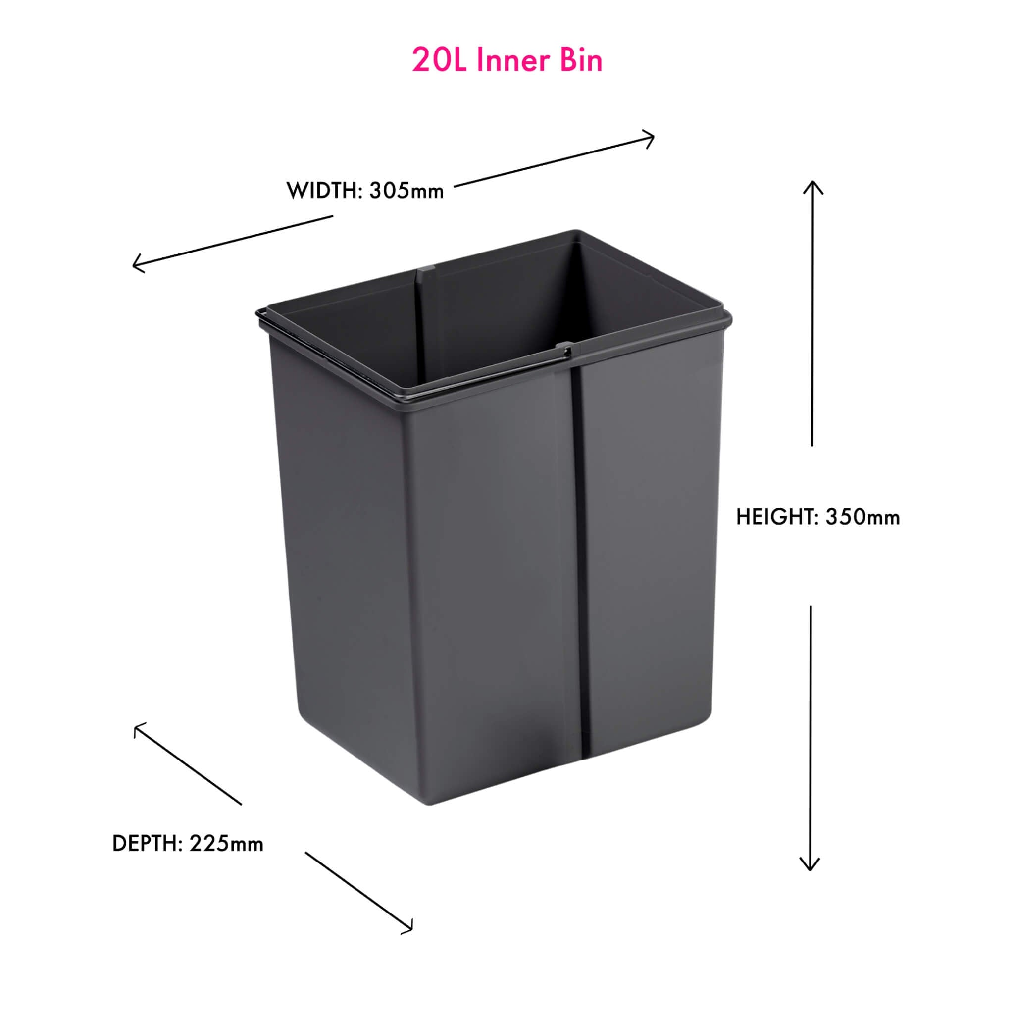 Wesco replacement inner bin 20L with metal handles in Orion Grey including dimensions