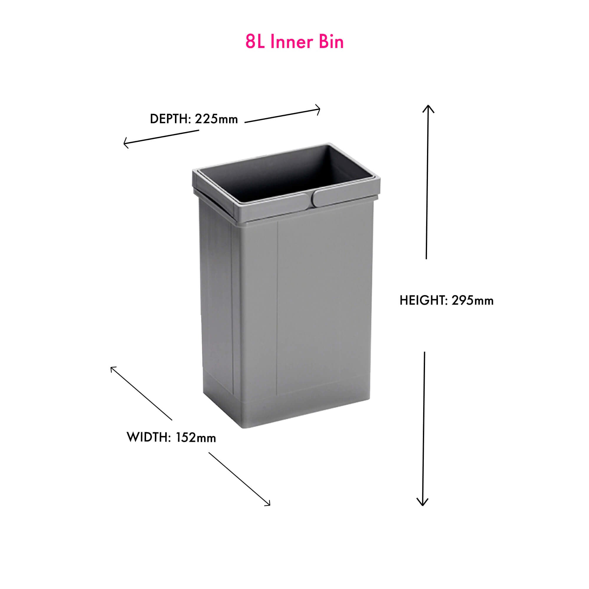 A light grey 8L inner bin with double handles designed for use within Wesco built-in waste bin systems.