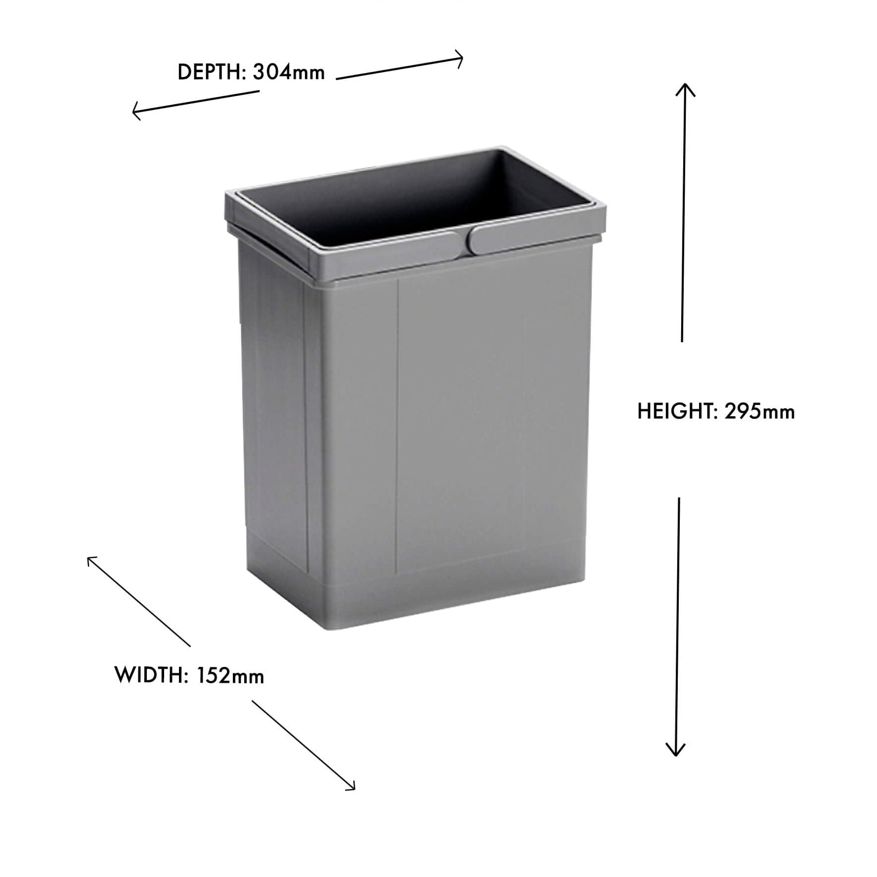 A light grey 11L inner bin with double handles designed for use within Wesco built-in waste bin systems.