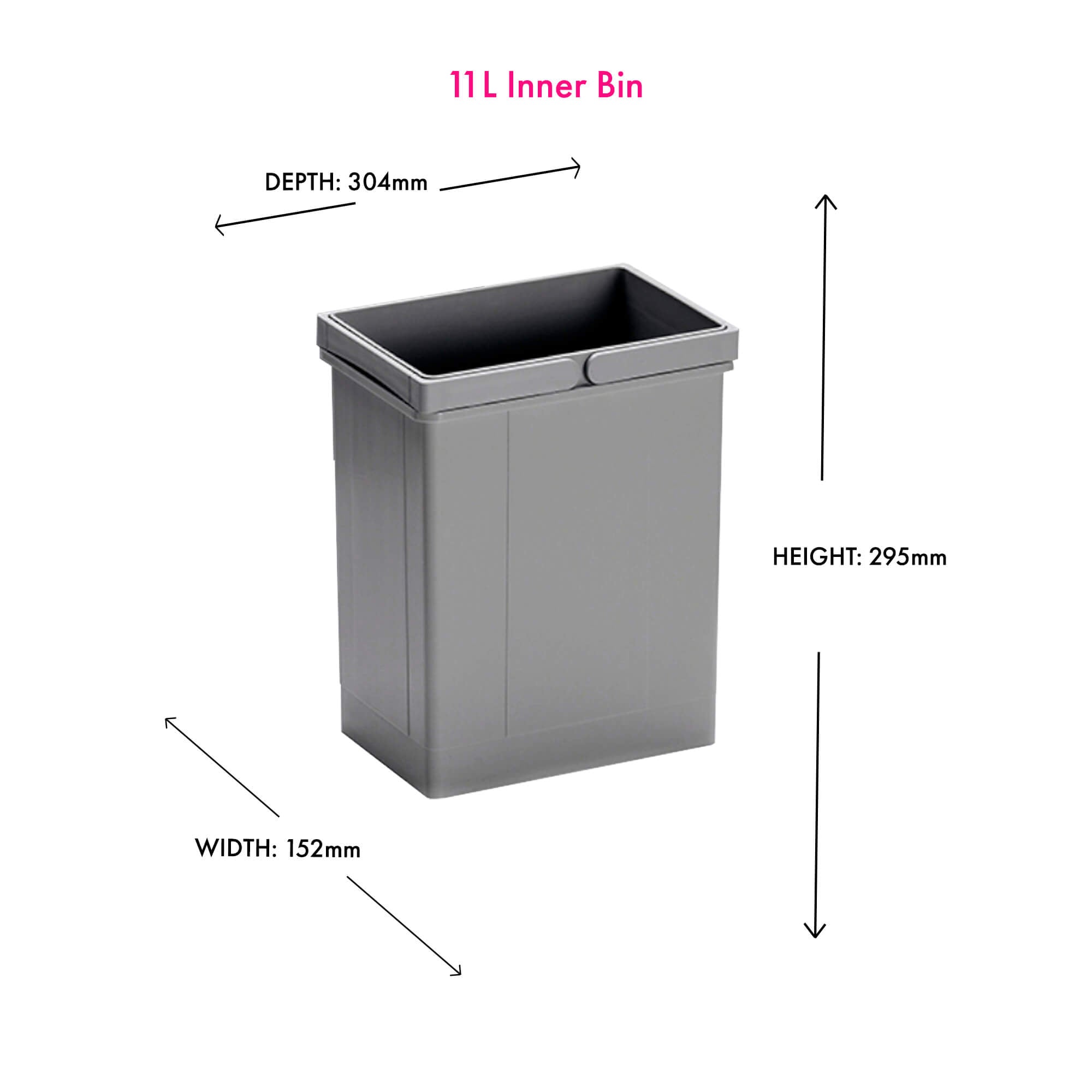 A light grey 11L inner bin with double handles designed for use within Wesco built-in waste bin systems.