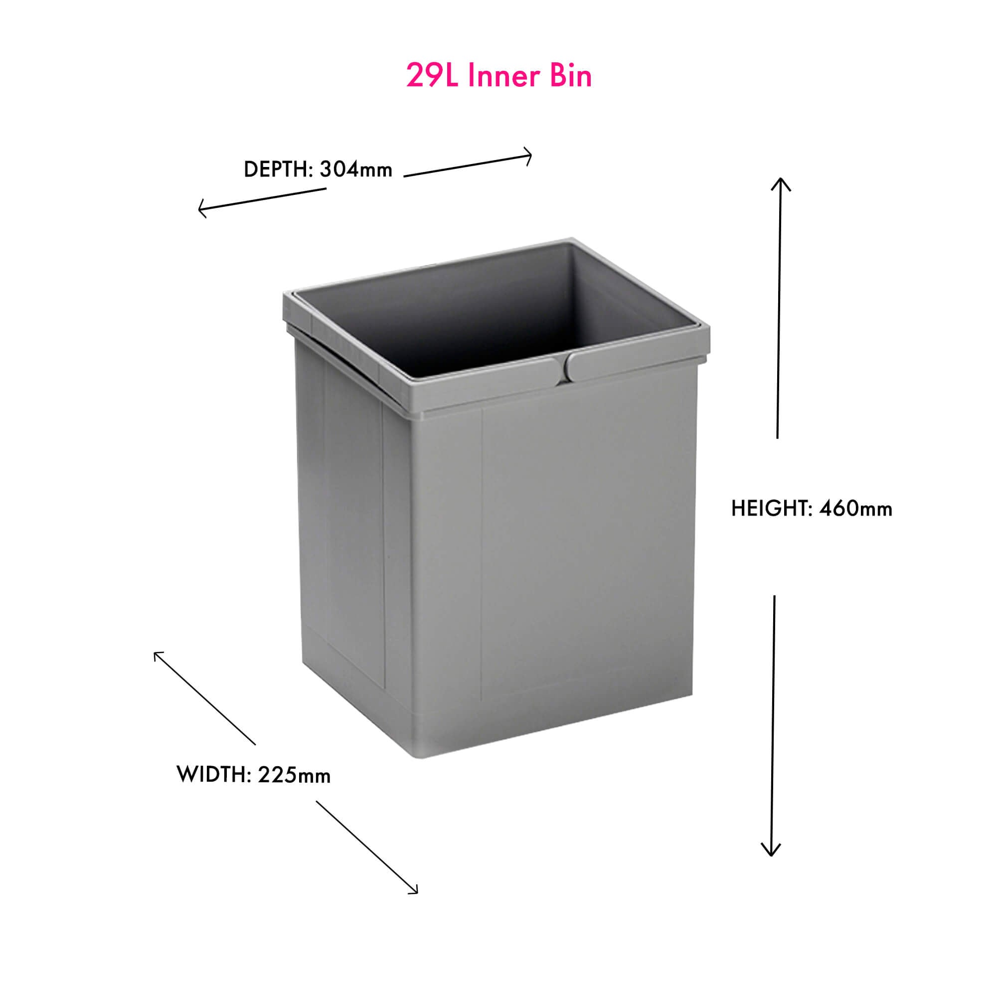 A light grey 29L inner bin with double handles designed for use within Wesco built-in waste bin systems.